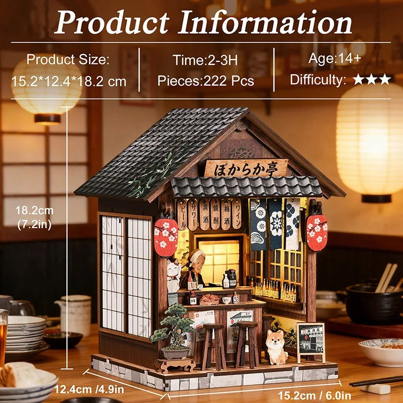 Wooden DIY Bookend Kit, Yiran Izakaya Pub Miniature Scene 3D Puzzle Assembly Toy Creative Gift for Women