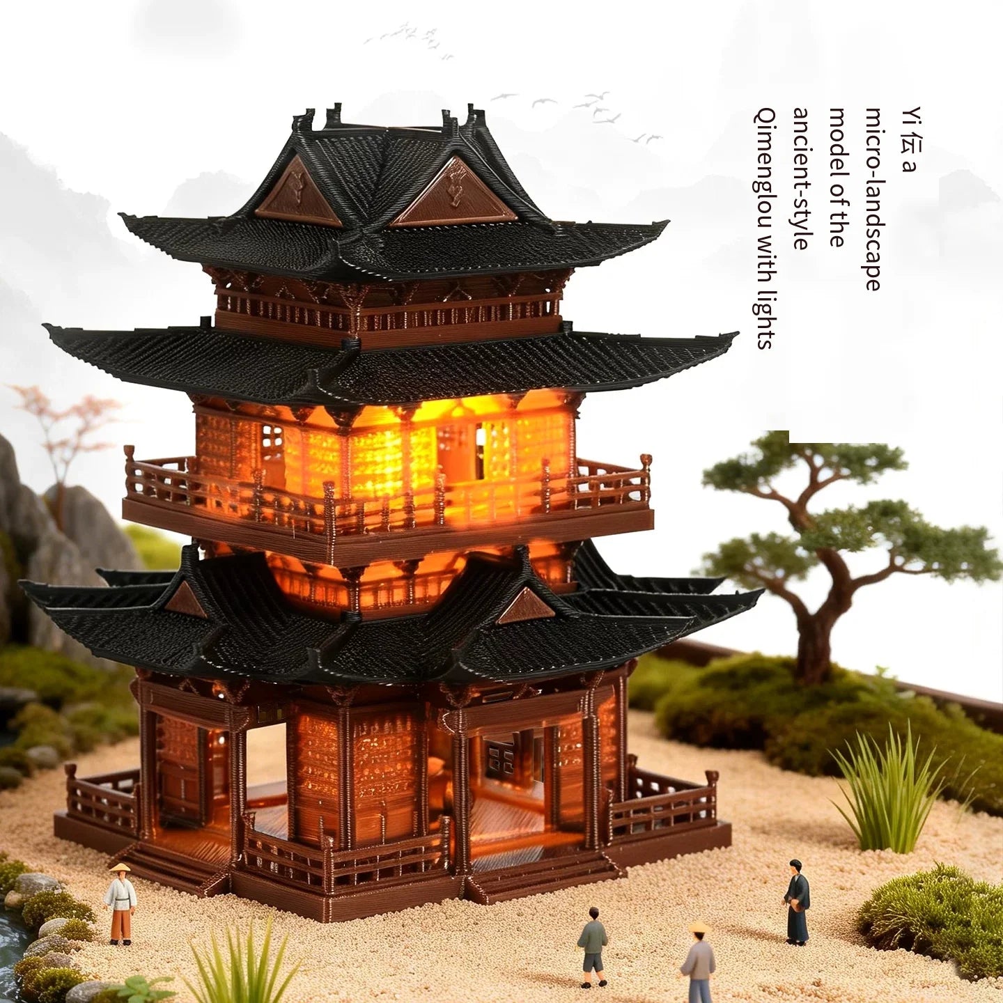 Chinese Ancient Architecture Miniature Model Bamboo Pavilion Gazebo Water Land Tank Fish Tank Bonsai Decoration Hobby Crafts