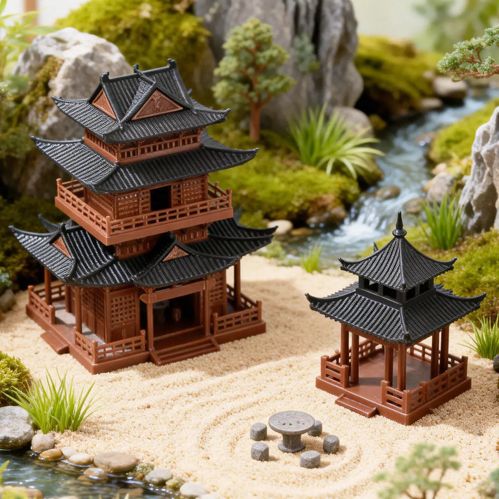 Chinese Ancient Architecture Miniature Model Bamboo Pavilion Gazebo Water Land Tank Fish Tank Bonsai Decoration Hobby Crafts