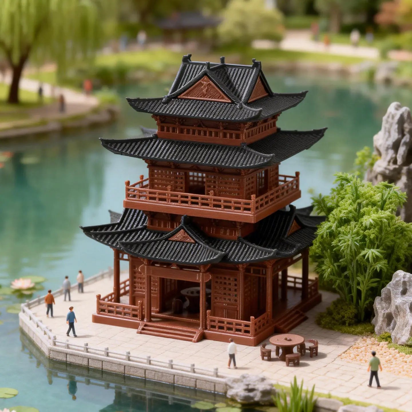 Chinese Ancient Architecture Miniature Model Bamboo Pavilion Gazebo Water Land Tank Fish Tank Bonsai Decoration Hobby Crafts
