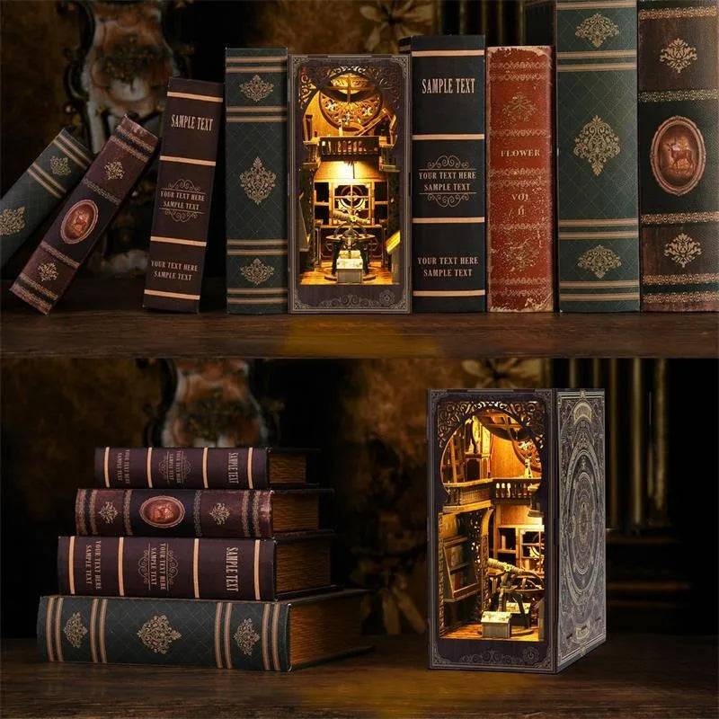 Astronomy Museum Book Nook DIY Kit, 3D Wooden Puzzle Bookend Miniature House Model Handmade Craft Gift for Adults